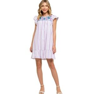 NWOT August Sky Women's Floral Embroidered Striped Mini Dress Large